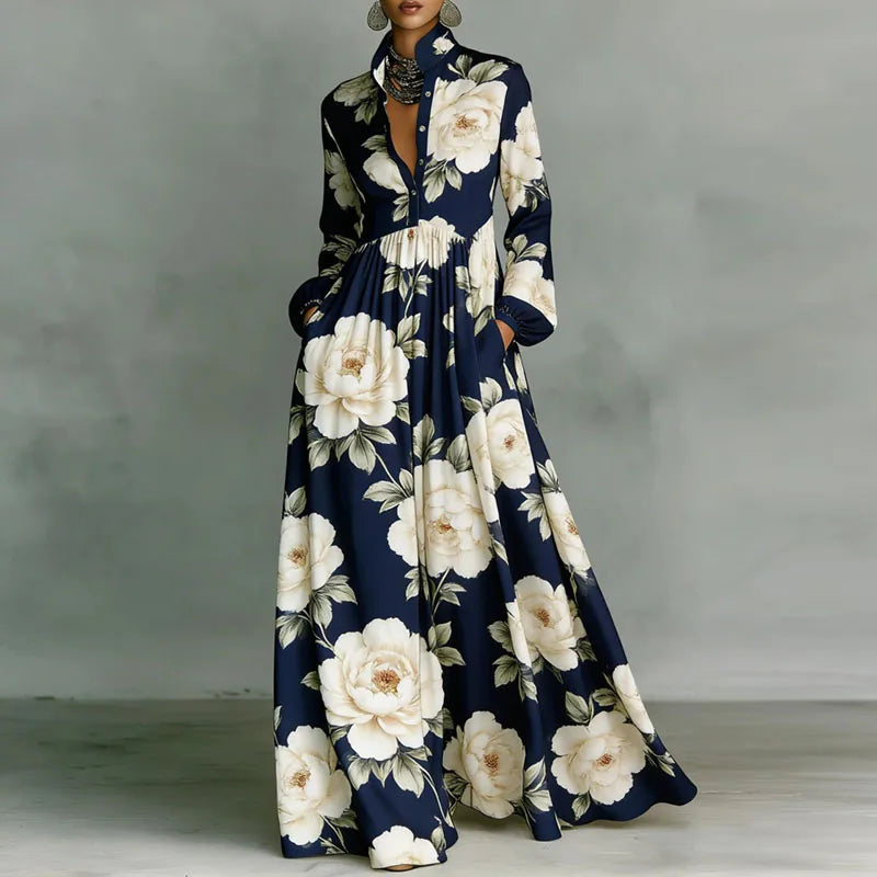 Lanna dames maxi-jurk met bloemenprint en knopen