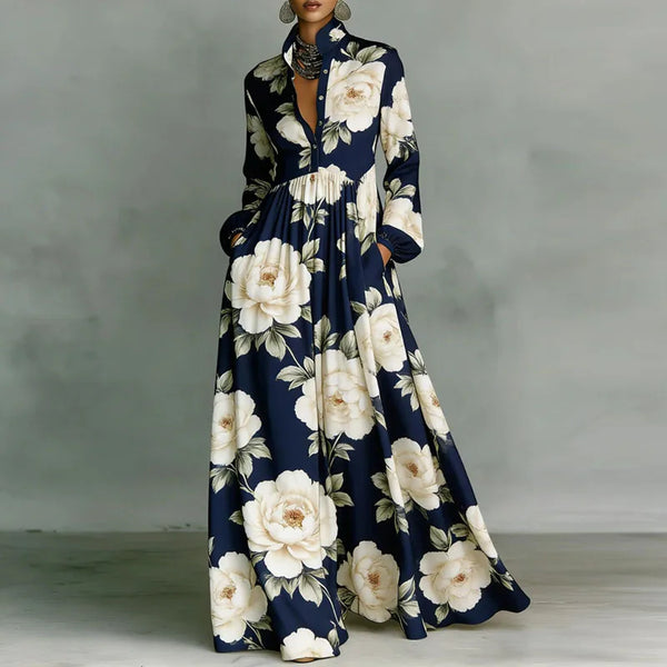 Lanna dames maxi-jurk met bloemenprint en knopen