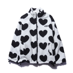 Omkeerbare fleece jas met hartjesprint, hoge kraag en rits in zachte fleece voor dames