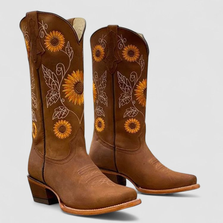 Orthopedische westernlaarzen van suède met westernstiksels, blokhak en antislip buitenzool