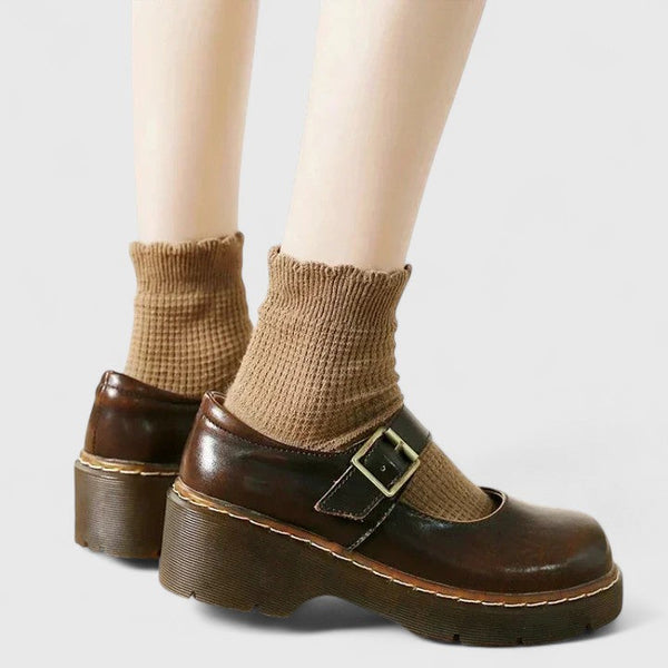 Lotte dames leren mary jane schoenen met plateauzool
