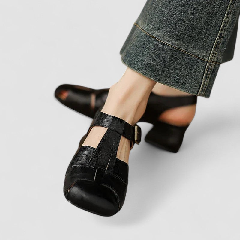 Sanne dames mary jane schoenen met uitsparing en lage hak