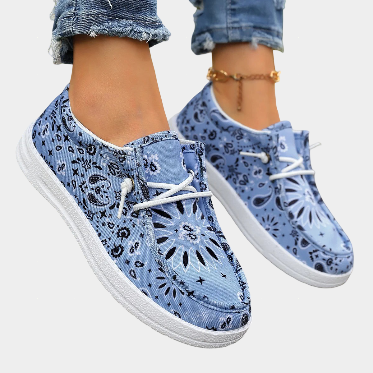 Ademende dames loafers met bohemian print in frisse kleuren en zachte binnenzool