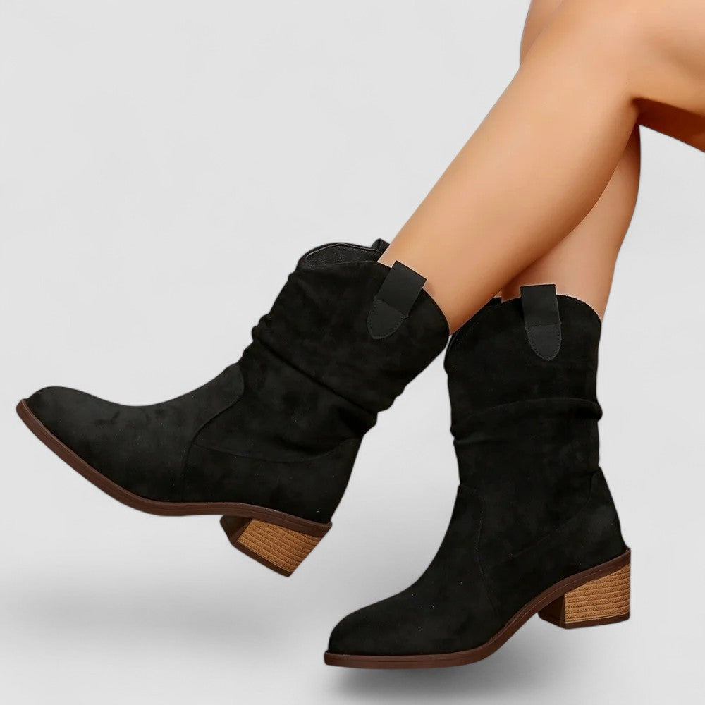 Imke dames western enkellaarsjes met geplooide schacht