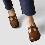 Willemijn dames platte t-band schoenen met vierkante neus
