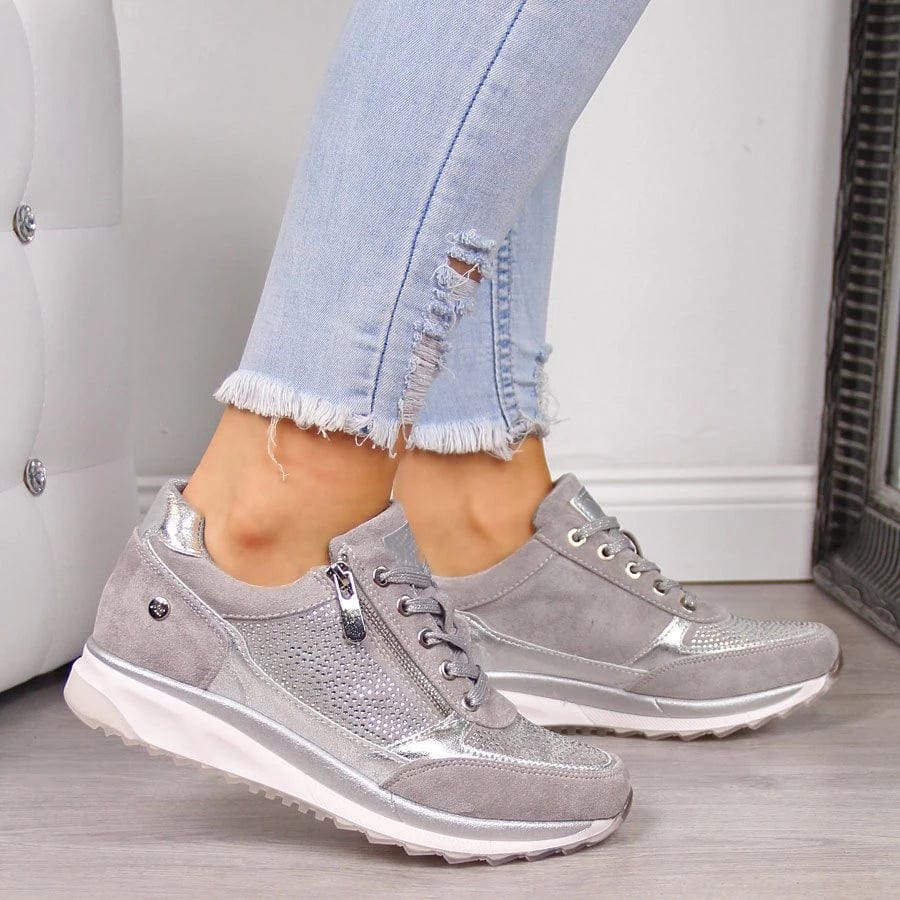 Comfortabele damessneakers met orthopedische zolen, veters en handige zijrits