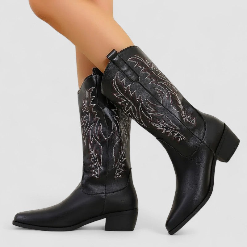 Bruine orthopedische westernlaarzen met gelzool, lage hak en synthetisch suède