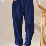 Tijdloze casual damesbroek met hoge taille, ruime pasvorm en diepe steekzakken