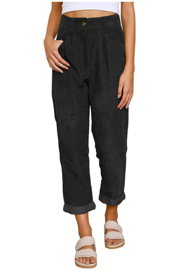 Tijdloze casual damesbroek met hoge taille, ruime pasvorm en diepe steekzakken