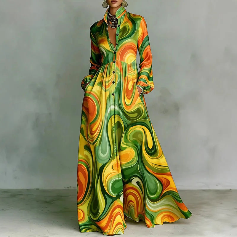 Lanna dames maxi-jurk met bloemenprint en knopen