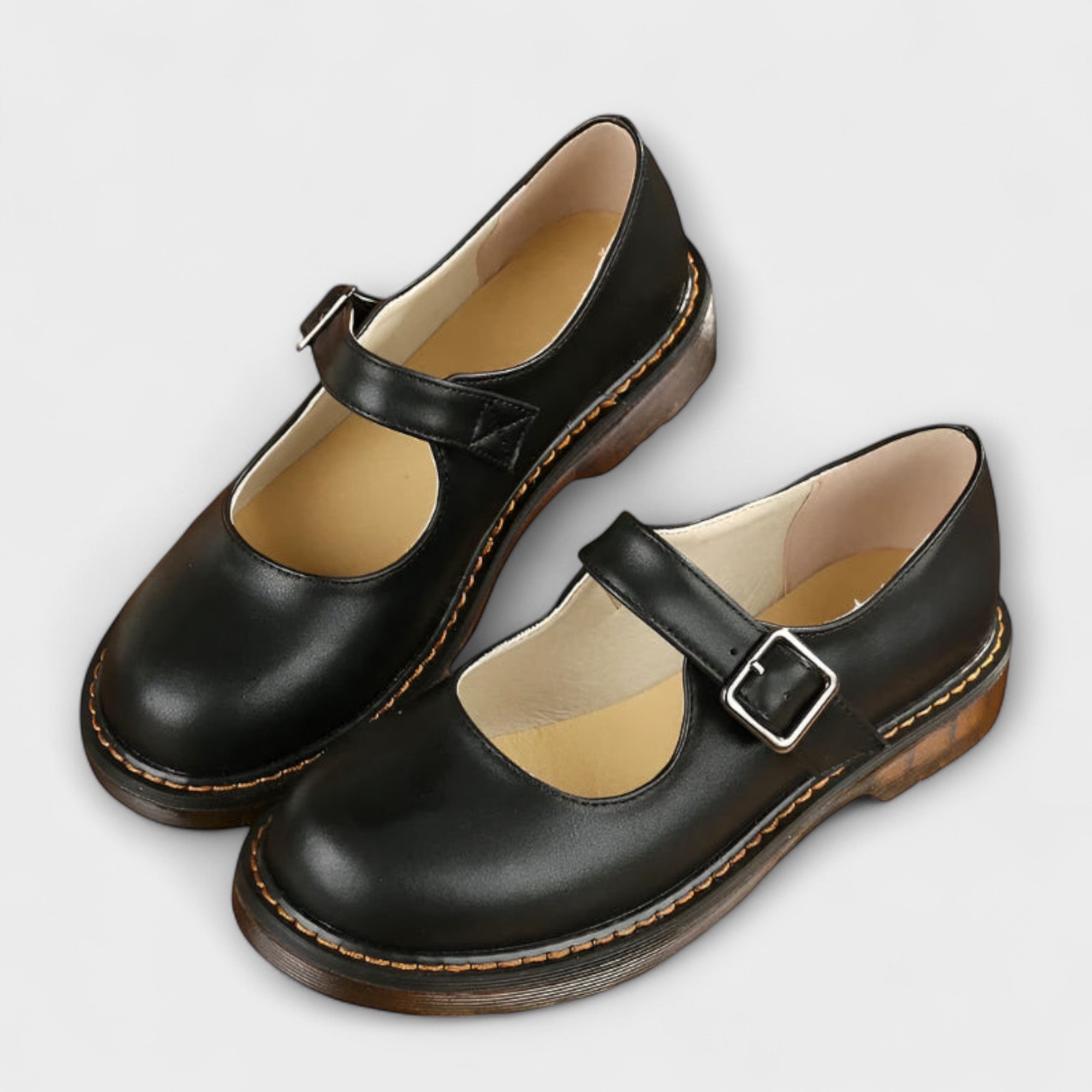 Jolien dames mary jane schoenen met contraststiksels en gesp