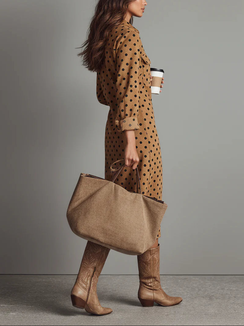 Claudia dames imitatieleer midi-jurk met stippen