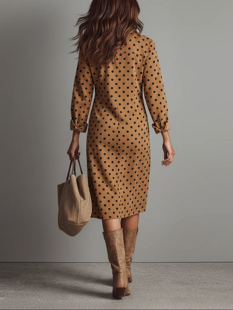 Claudia dames imitatieleer midi-jurk met stippen