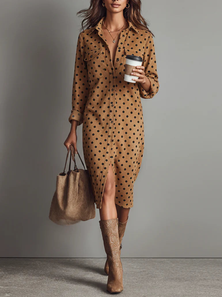 Claudia dames imitatieleer midi-jurk met stippen