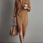 Claudia dames imitatieleer midi-jurk met stippen