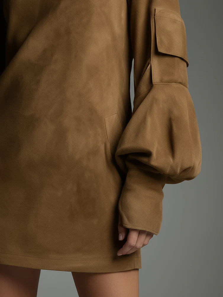 Marlowe dames mini-jurk met col en suèdelook