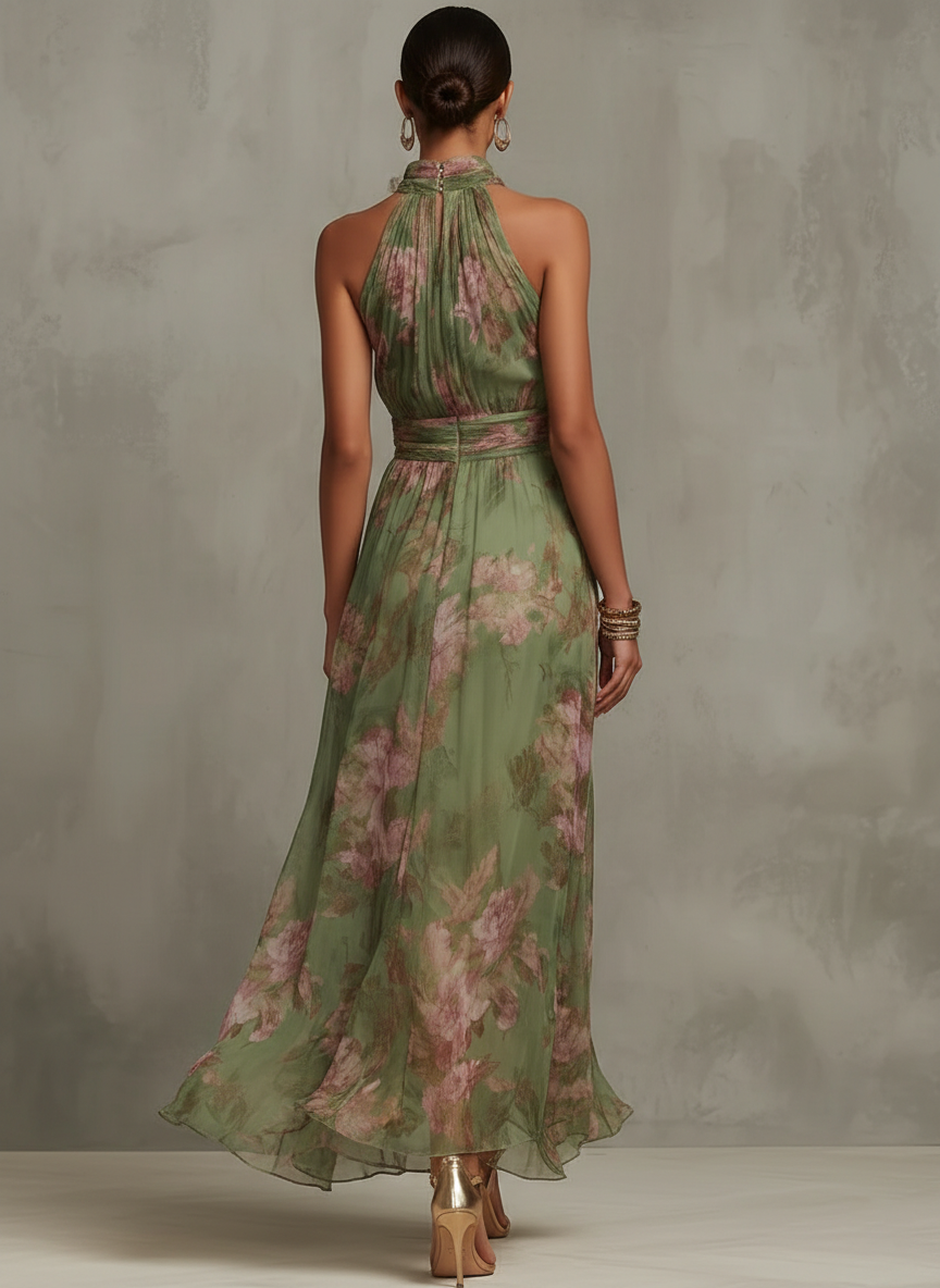 Aafke maxi-jurk met bloemenprint en halternek