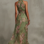 Aafke maxi-jurk met bloemenprint en halternek