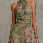 Aafke maxi-jurk met bloemenprint en halternek