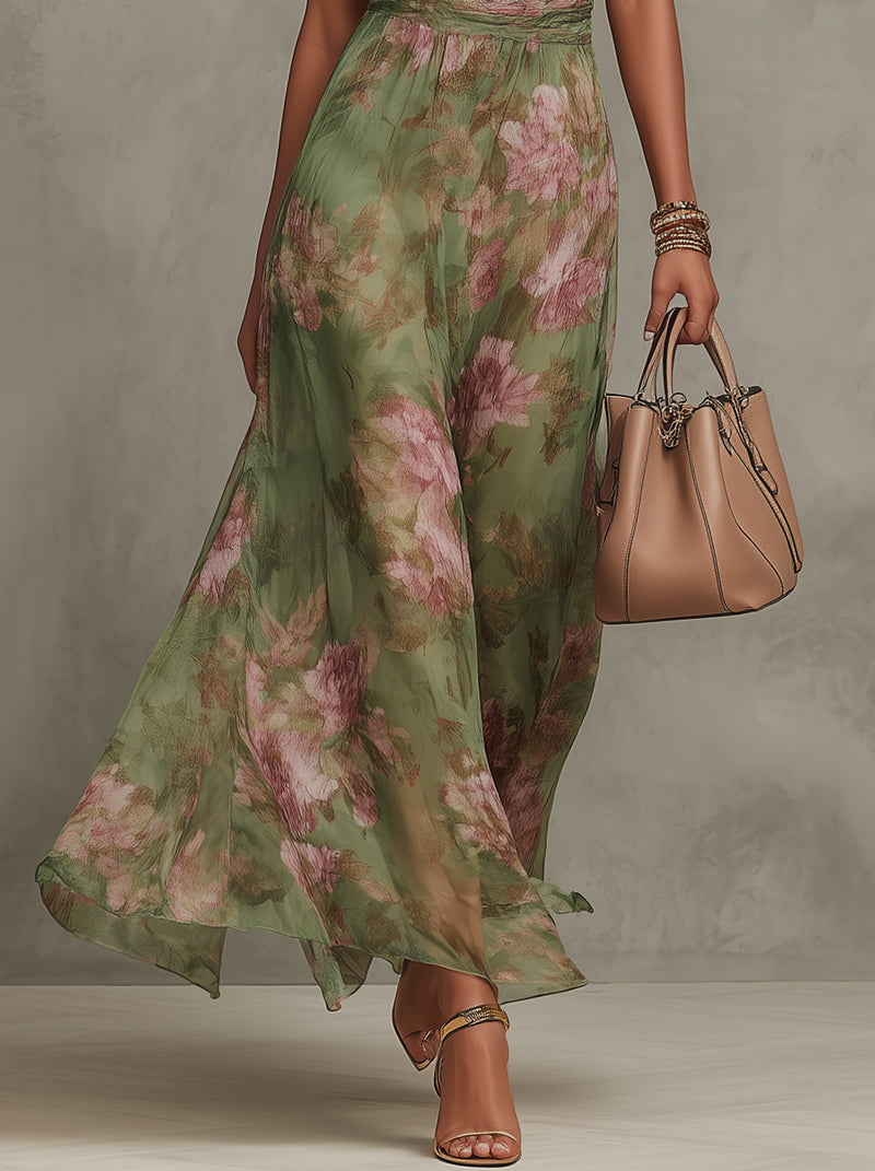 Aafke maxi-jurk met bloemenprint en halternek