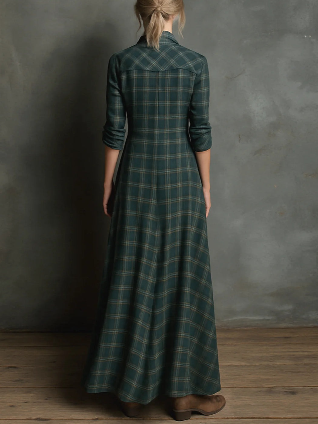 Moira dames geruite maxi-jurk met revers