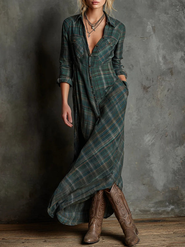 Moira dames geruite maxi-jurk met revers
