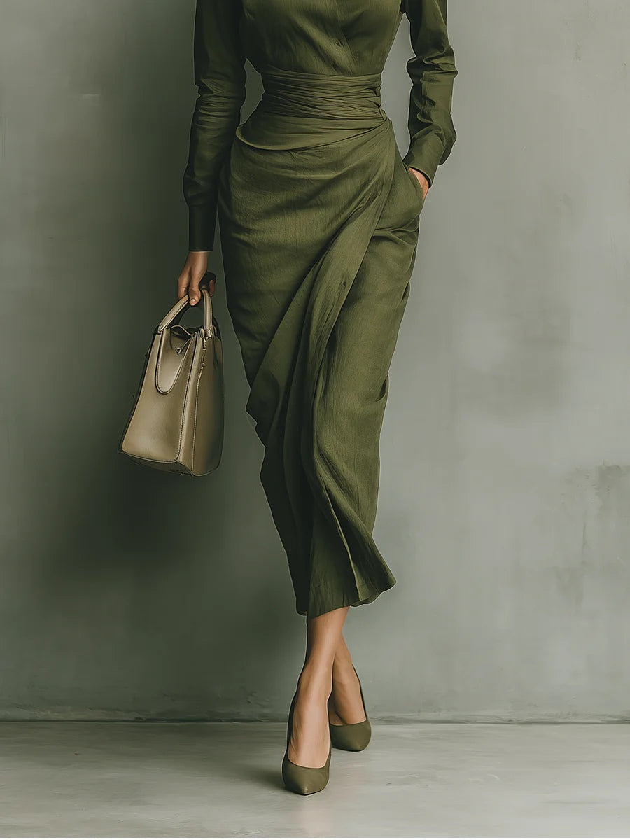 Hera dames getailleerde maxi-jurk met drapering