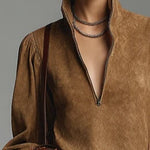 Florence dames mini-jurk met col en suèdelook