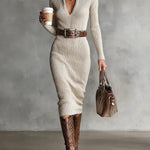 Clara dames gebreide midi-jurk met ceintuur