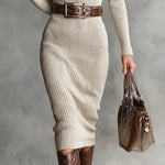 Clara dames gebreide midi-jurk met ceintuur