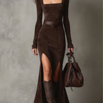 Ainsley dames imitatieleer maxi-jurk