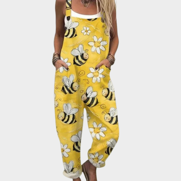 Dames jumpsuit met ruime pasvorm, fijne bloemenprint en wijde pijpen