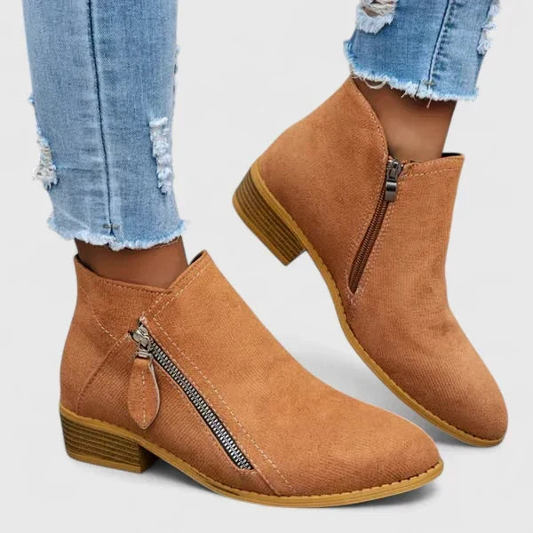 Bruine vintage orthopedische laarzen voor dames met stevige, duurzame zool