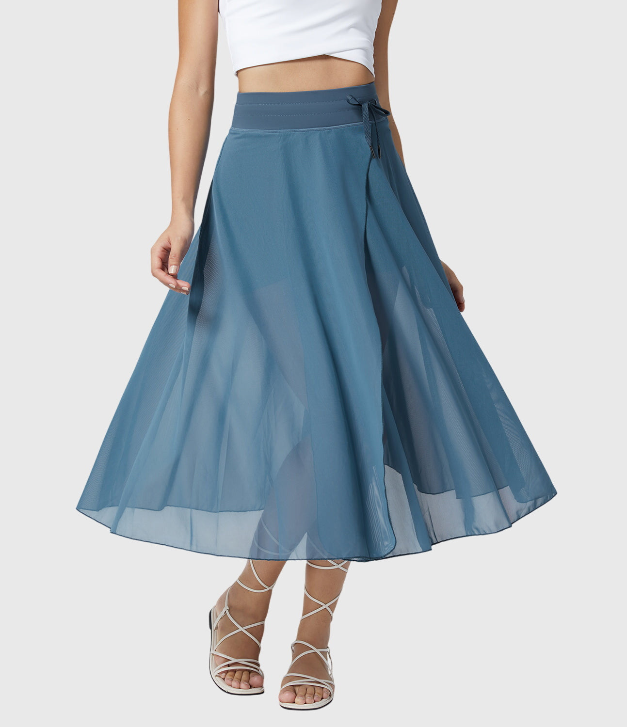 Elegante 2-in-1 dames rok met hoge taille, elastische band en soepel vallende stof