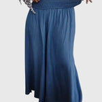 Comfortabele dames broek in denimlook met hoge elastische taille en wijde pijpen