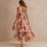 Linde asymmetrische jurk met bloemenprint