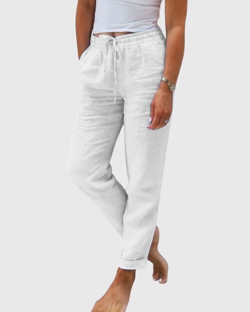 Elegante damesbroek in effen kleur met elastische tailleband en flatteuze, verzorgde snit