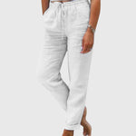 Elegante damesbroek in effen kleur met elastische tailleband en flatteuze, verzorgde snit