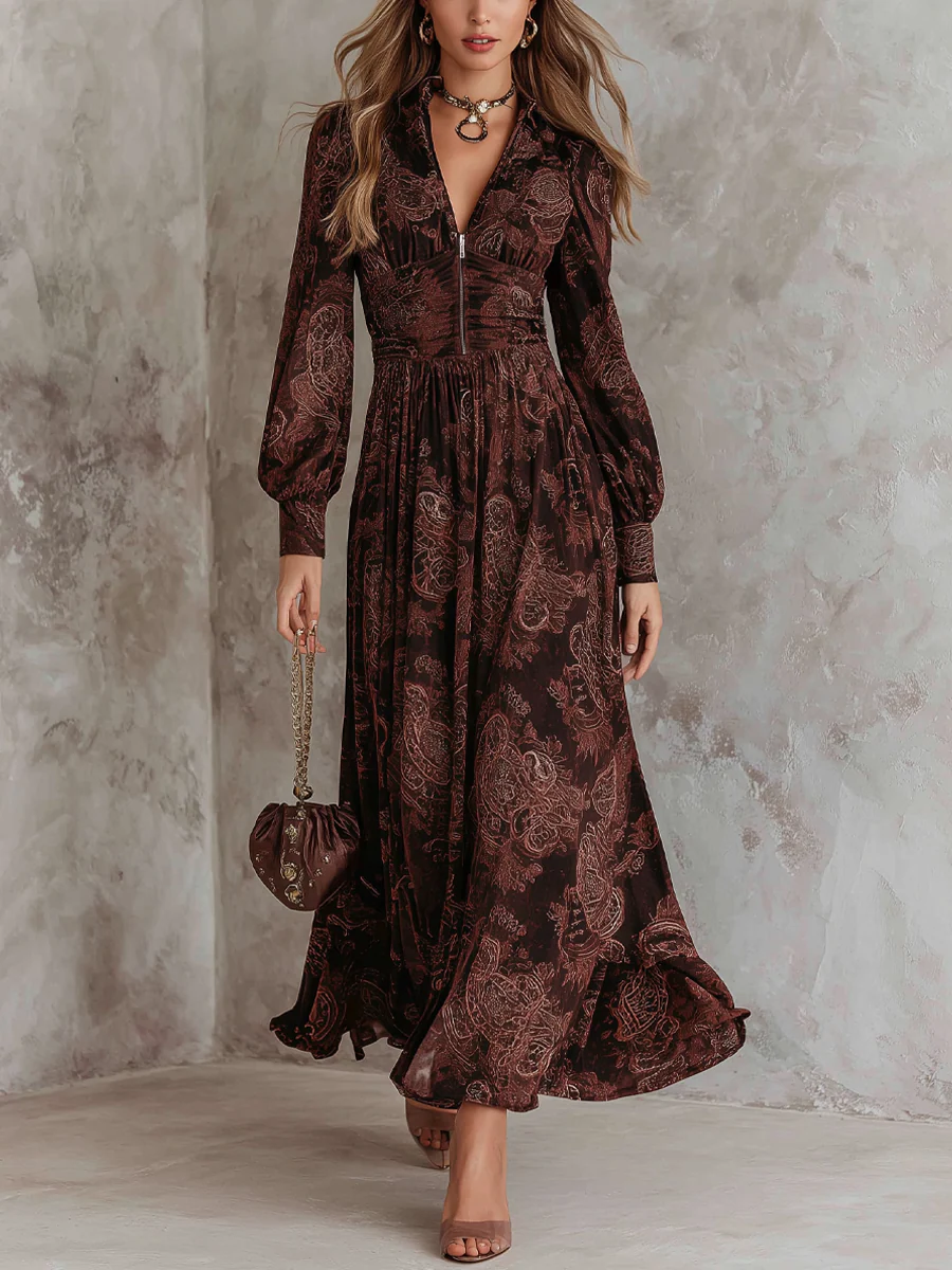 Marlene dames paisley midi-jurk met ritshals