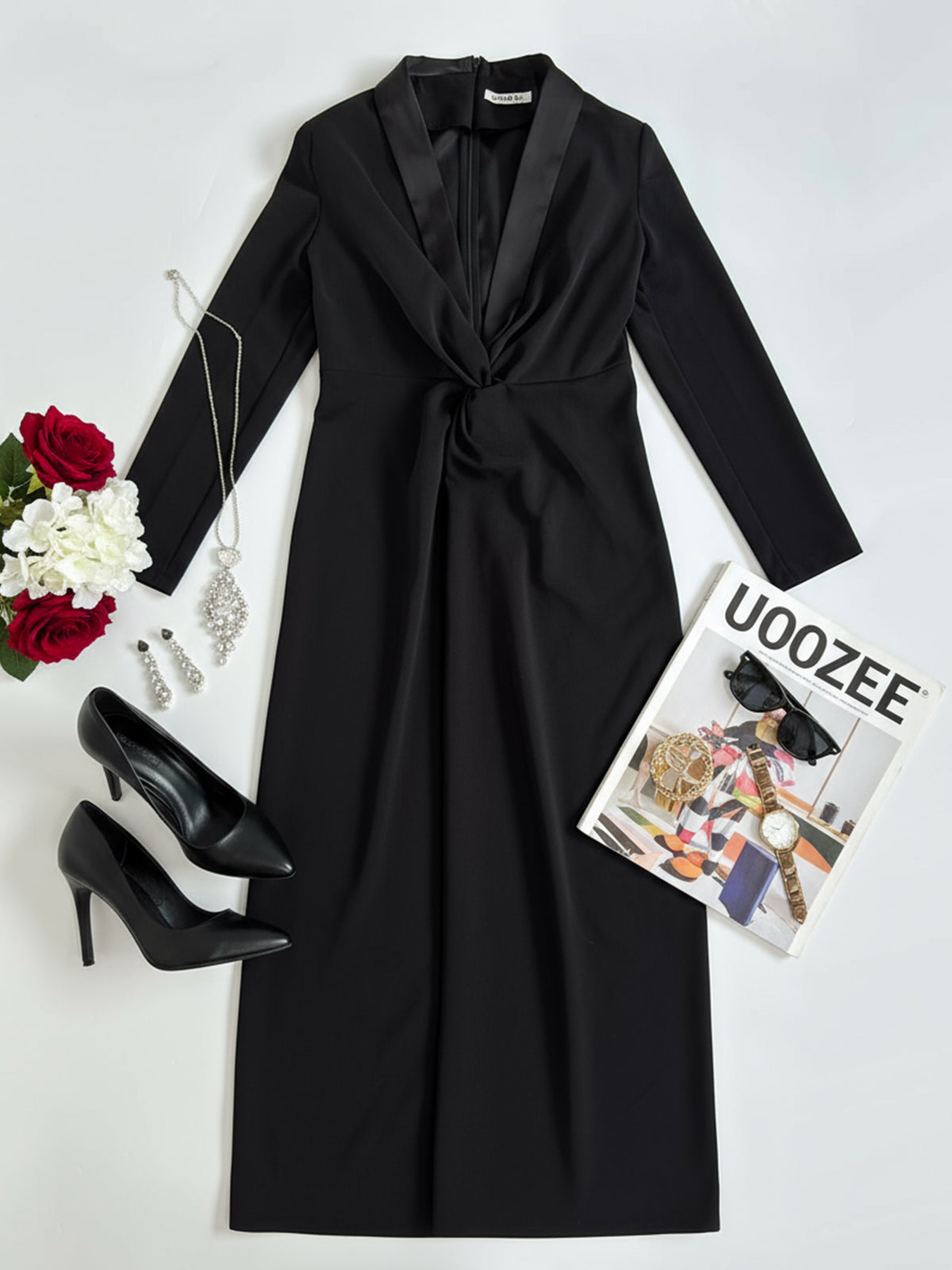 Kara dames maxi-jurk met diepe v-hals en lange mouwen