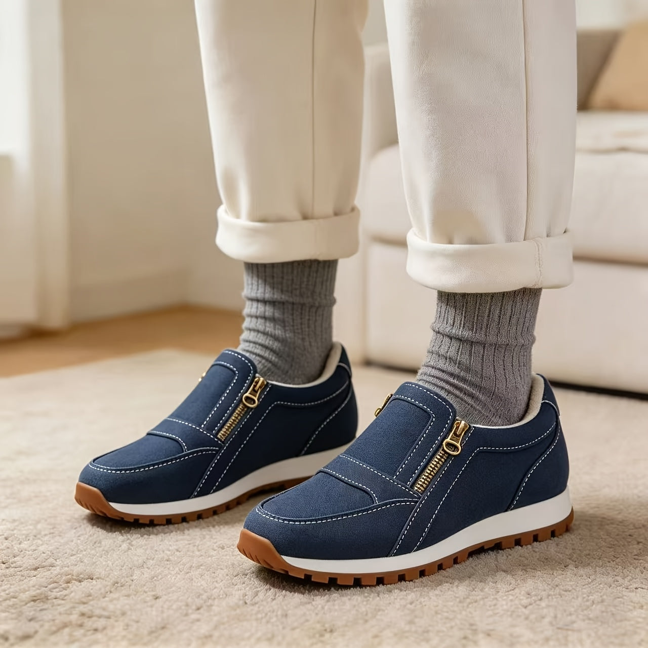 Imke warme slip-on sneakers met dubbele rits