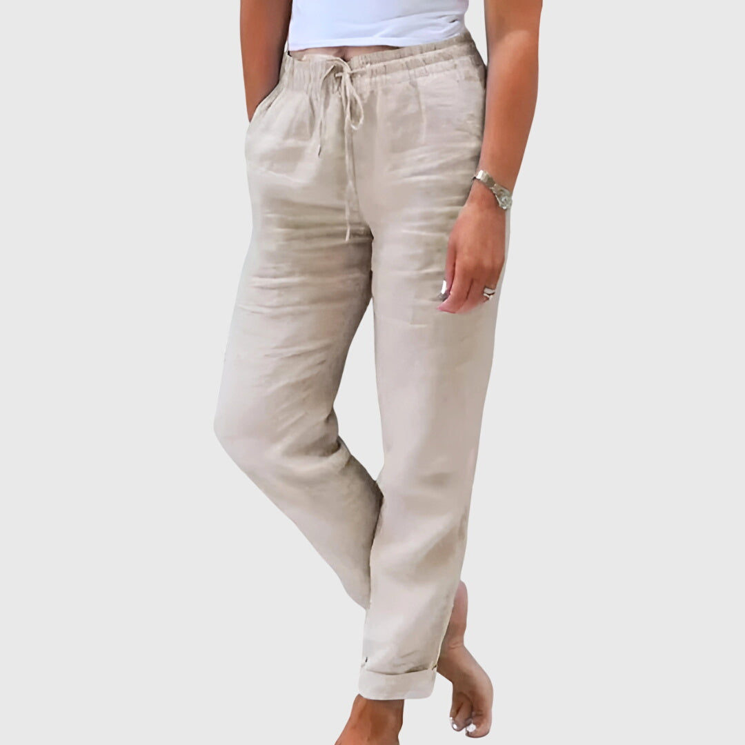 Elegante damesbroek in effen kleur met elastische tailleband en flatteuze, verzorgde snit