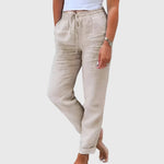 Elegante damesbroek in effen kleur met elastische tailleband en flatteuze, verzorgde snit