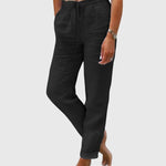 Elegante damesbroek in effen kleur met elastische tailleband en flatteuze, verzorgde snit