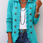 Lynn dames turquoise gebreid jasje met ruches
