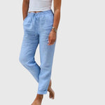 Elegante damesbroek in effen kleur met elastische tailleband en flatteuze, verzorgde snit