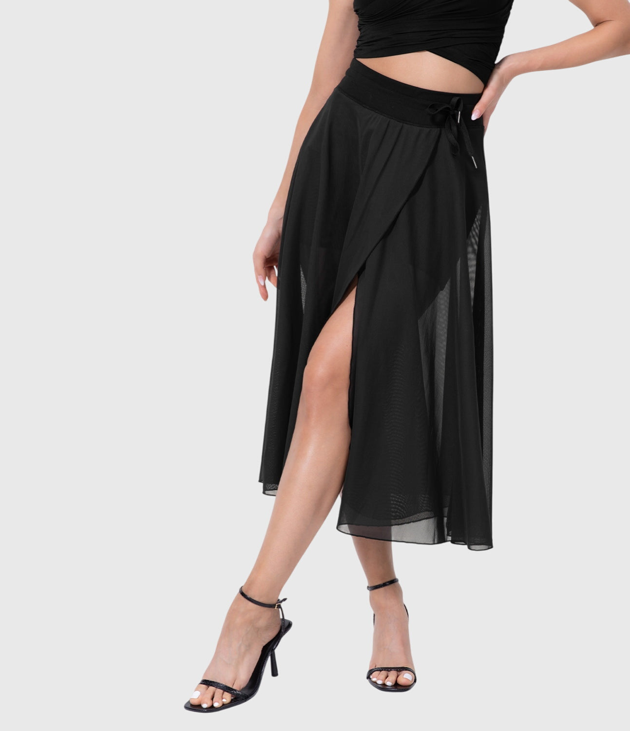 Elegante 2-in-1 dames rok met hoge taille, elastische band en soepel vallende stof