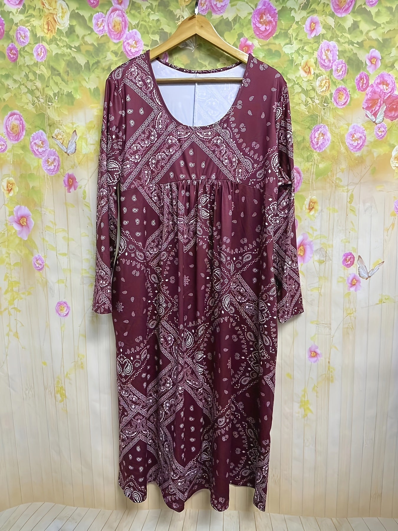 Casual midi jurk met lange mouwen, bloemenprint en soepel vallende wijde rok