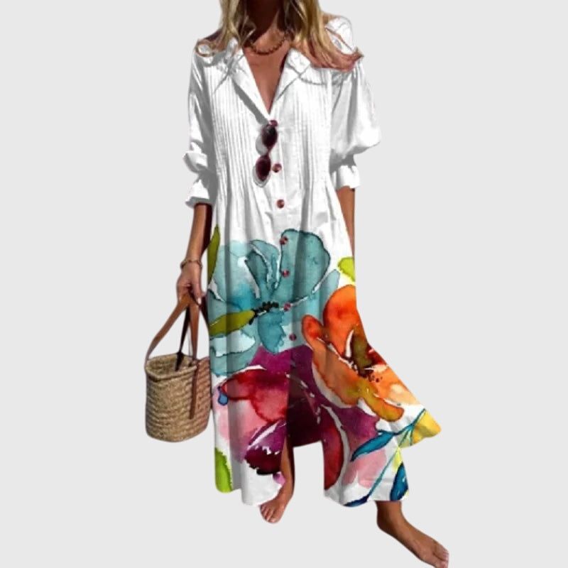 Elegante boheemse jurk met vloeiende val en delicate print voor dames