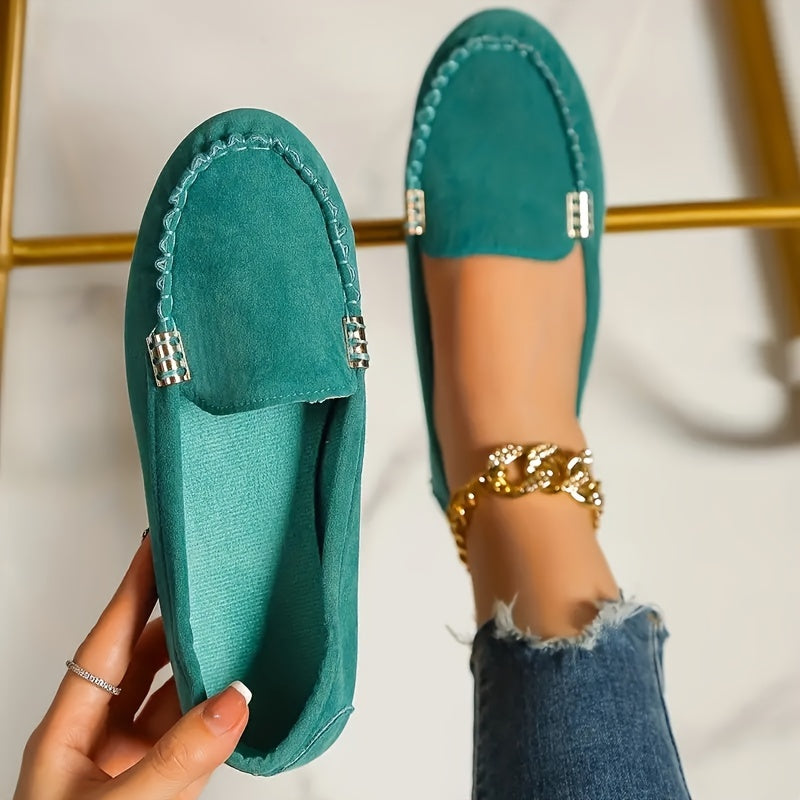 Elegante dames ballerina mocassins met vlakke zool en sierlijke afwerking in effen kleur
